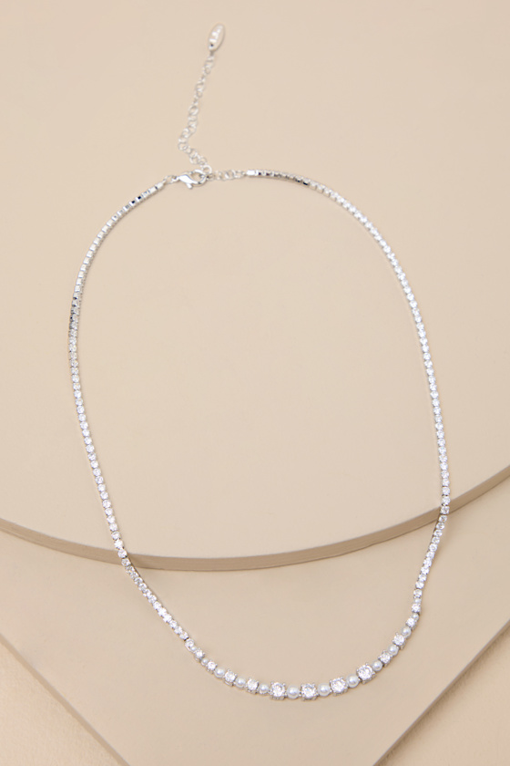 Thames 14KT Gold Rhinestone Pearl Necklace 2