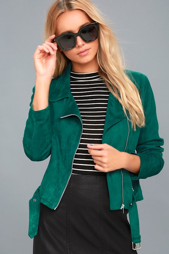 Self Expression Teal Blue Vegan Suede Moto Jacket 3