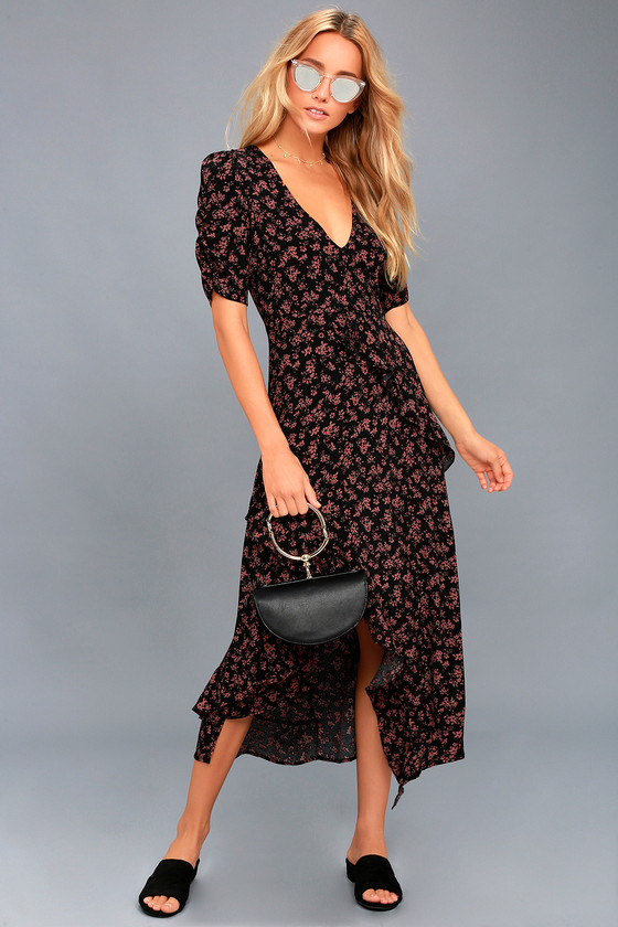 black boho midi dress