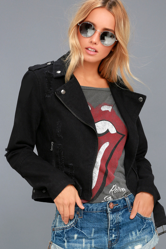 Cool Black Denim Moto Jacket 