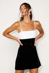 Caddison Black and White Velvet Sequin Mini Dress 1