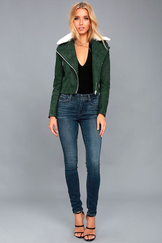 Peak My Interest Forest Green Vegan Leather Moto Jacket 1