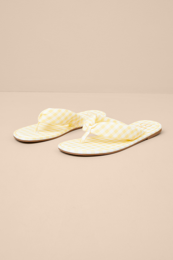 Gidget Yellow Gingham Flat Thong Sandals 1