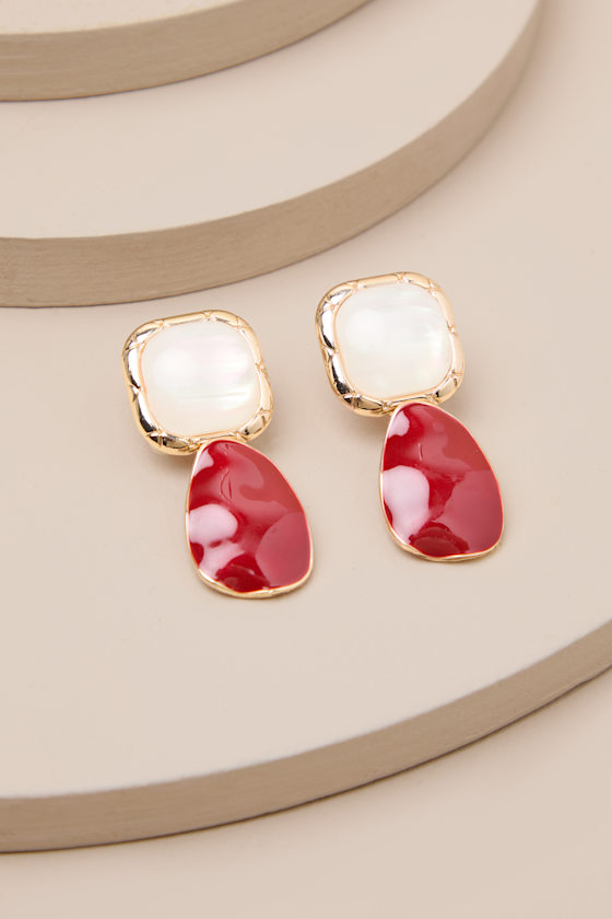 Alva White and Red Drop Earrings 1