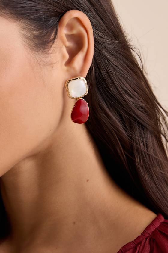 Alva White and Red Drop Earrings 3