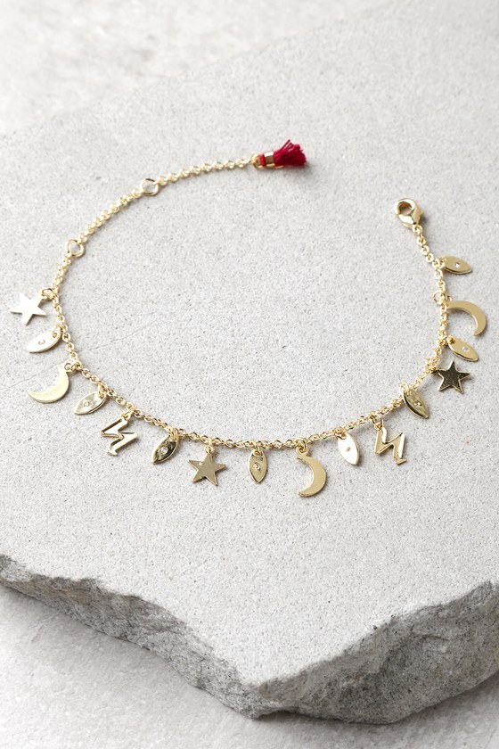 Shashi Moon Star Charm Bracelet - Gold Charm Bracelet - Lulus
