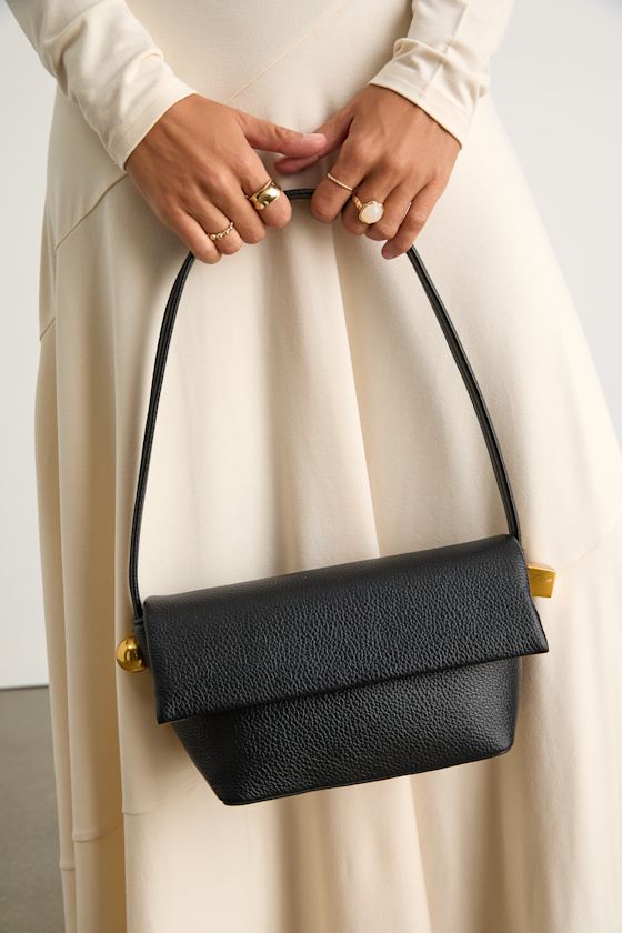 Zafrina Black Pebbled Vegan Leather Shoulder Bag 1