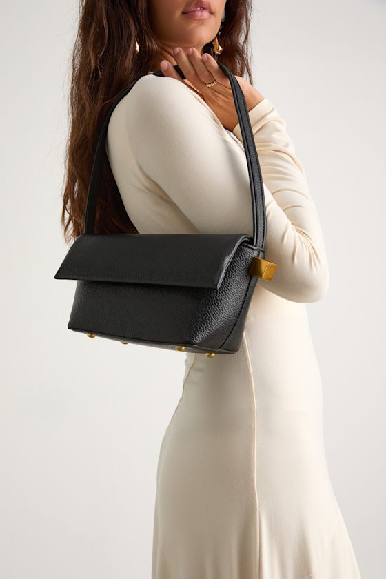 Black Shoulder Bag - Pebbled Vegan Leather Handbag - Black Bag - Lulus