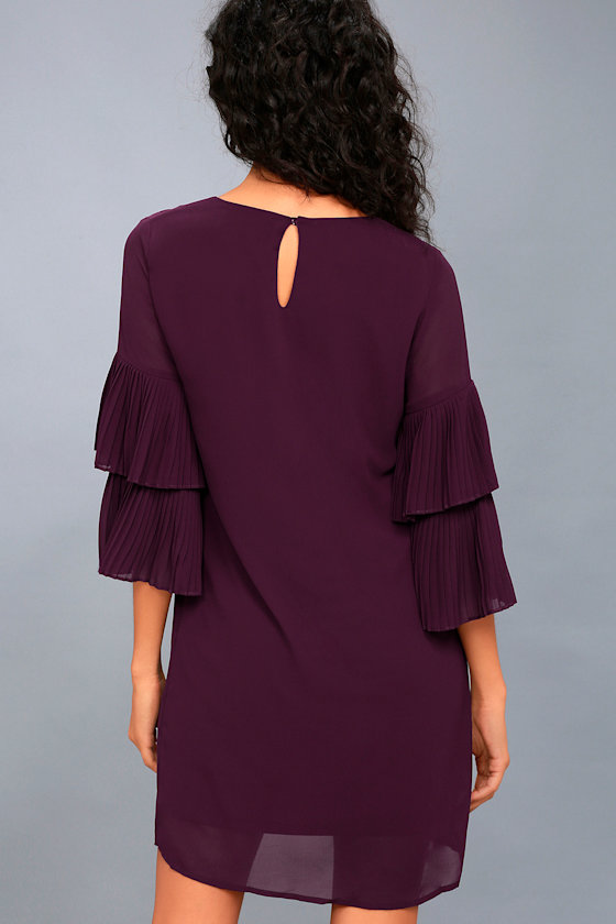 4511425 Purple Lantern Sleeve Shift Dress