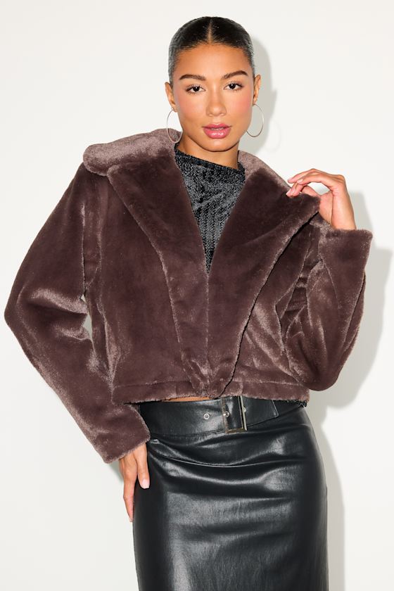 Cuddly Sensation Brown Faux Fur Cropped Jacket 2