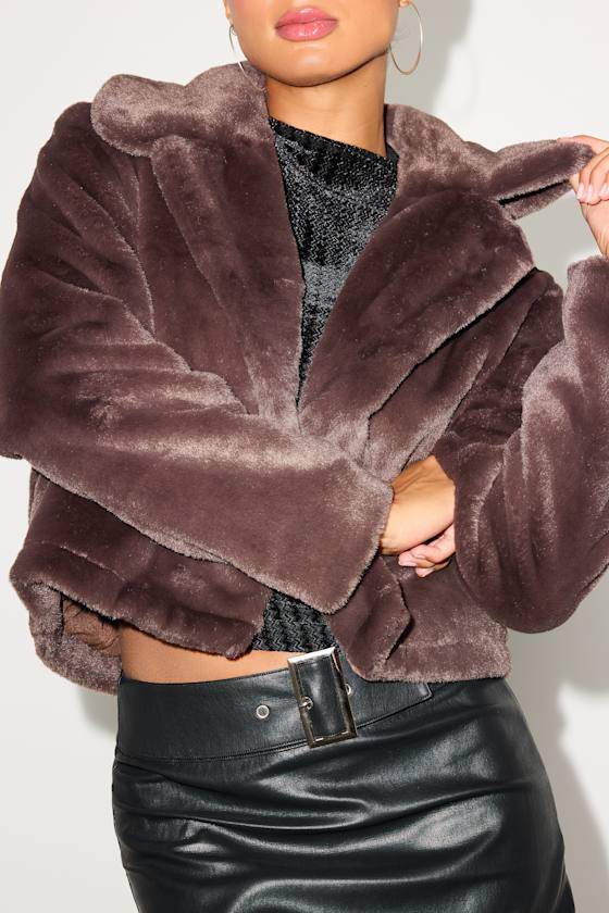 Brown Faux Fur Jacket - Cropped Faux Fur Jacket - Fuzzy Jacket - Lulus