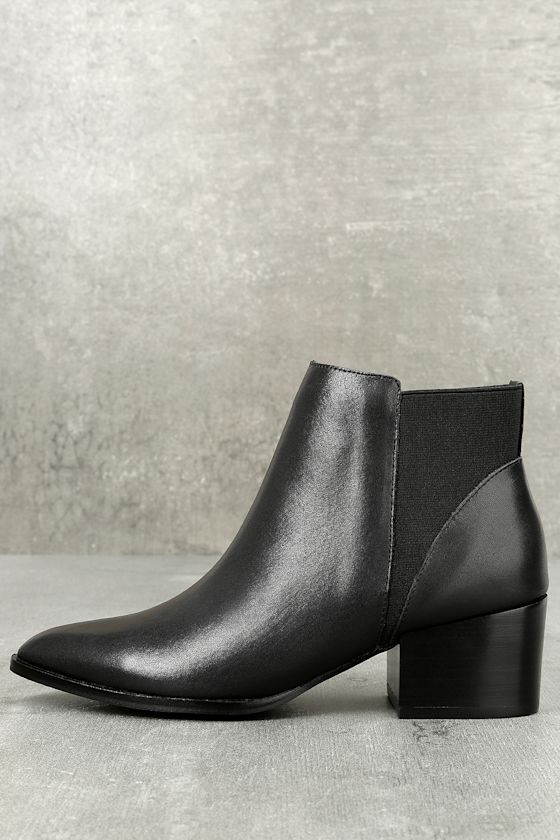 Finn Black Leather Pointed Toe Ankle Booties 1