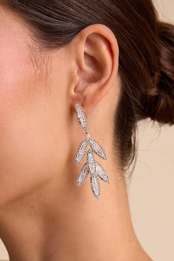 Varna Silver Rhinestone Leaf Earrings 1