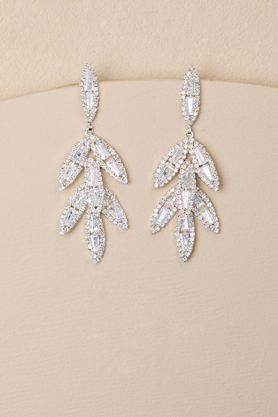 Varna Silver Rhinestone Leaf Earrings 1