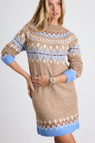 Becklynn Taupe Fair Isle Sweater Mini Dress 1