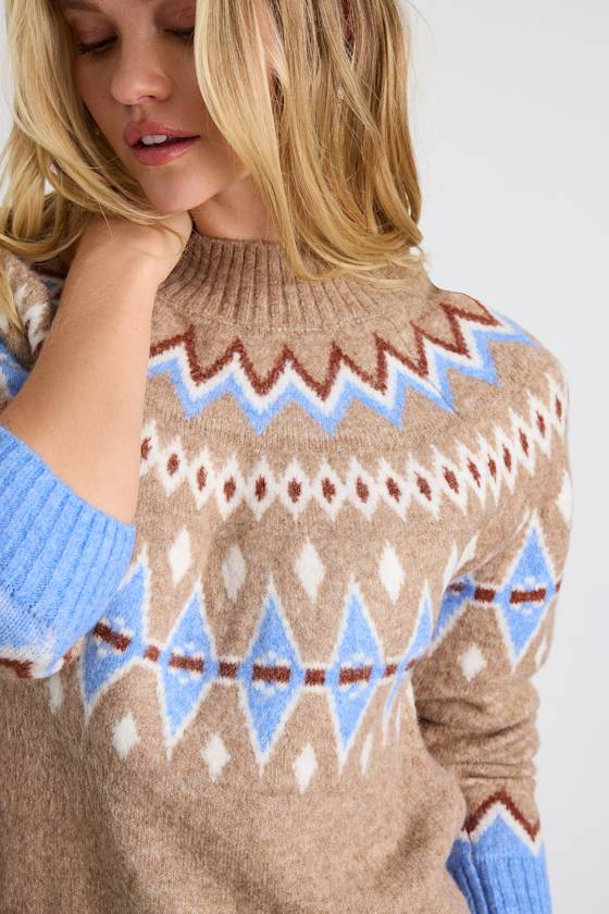Becklynn Taupe Fair Isle Sweater Mini Dress 2
