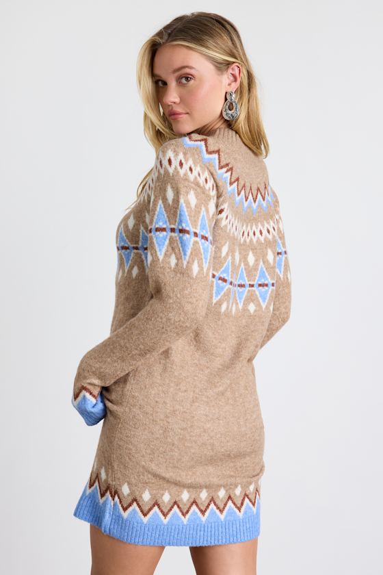 Taupe Fair Isle Dress - Sweater Mini Dress - Knit Mini Dress - Lulus