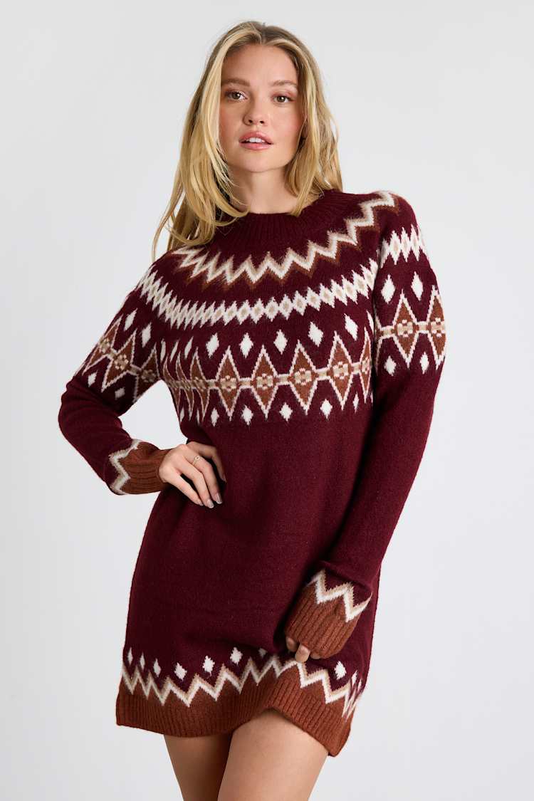 burgundy wool dress Burberry Burgundy Neto Wool & Cashmere Fringe Sweater Dress main image 0