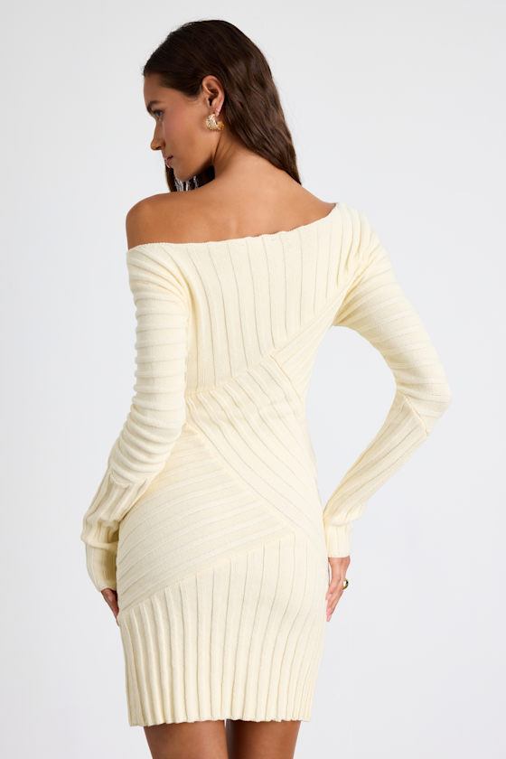 Penelope Cream Ribbed Off-the-Shoulder Sweater Mini Dress 2