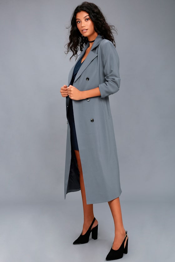 Workday Runway Slate Blue Trench Coat 2