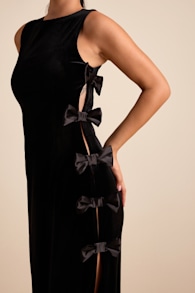 Cordelia Black Velvet Bow Cutout Column Maxi Dress 1
