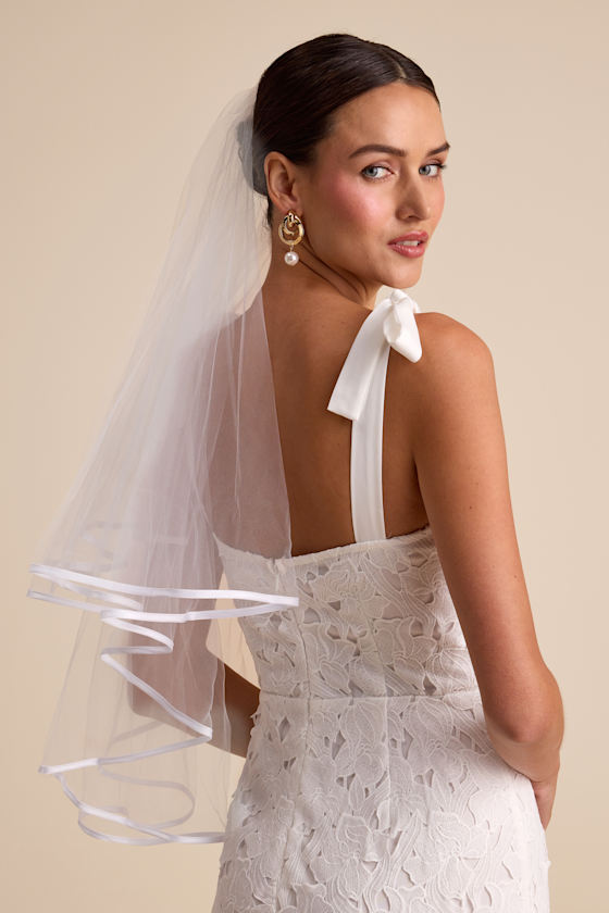 Tiffany White Tulle Satin Trim Veil