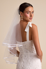 Tiffany White Tulle Satin Trim Veil 1