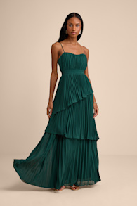Jehona Emerald Green Pleated Tiered Maxi Dress 1