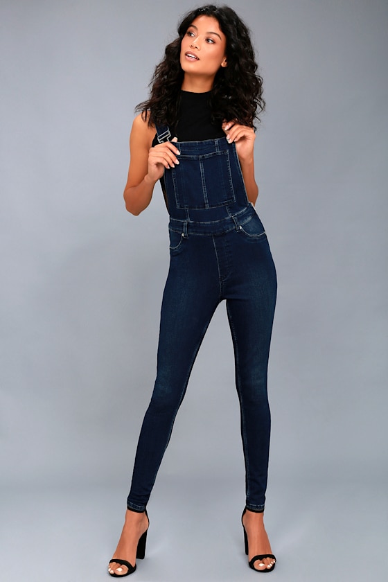 Cheap Monday Dungaree Spray Dark Wash Denim Overalls Lulus