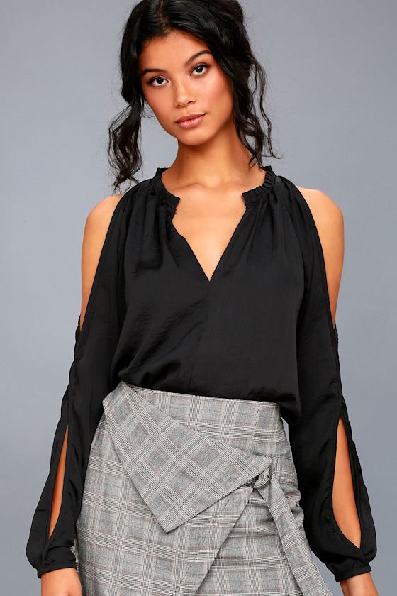 Sassy Splendor Black Satin Cold Shoulder Top 2