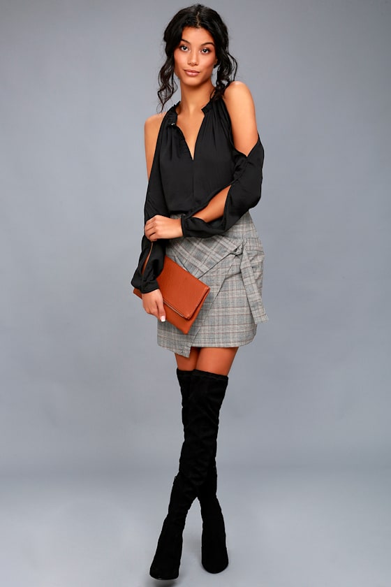 Sassy Splendor Black Satin Cold Shoulder Top 1