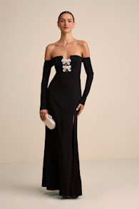 Lawton Black Off-the-Shoulder Notched Bow Maxi Dress 1