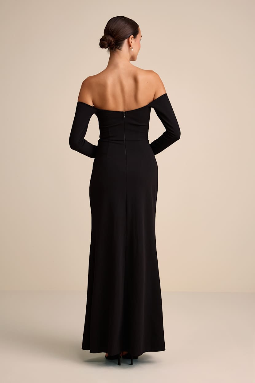 knee length dresses for ladies Sunset Tales Black Satin Devore Plunge-Neck Maxi Dress – Club L London main image 0
