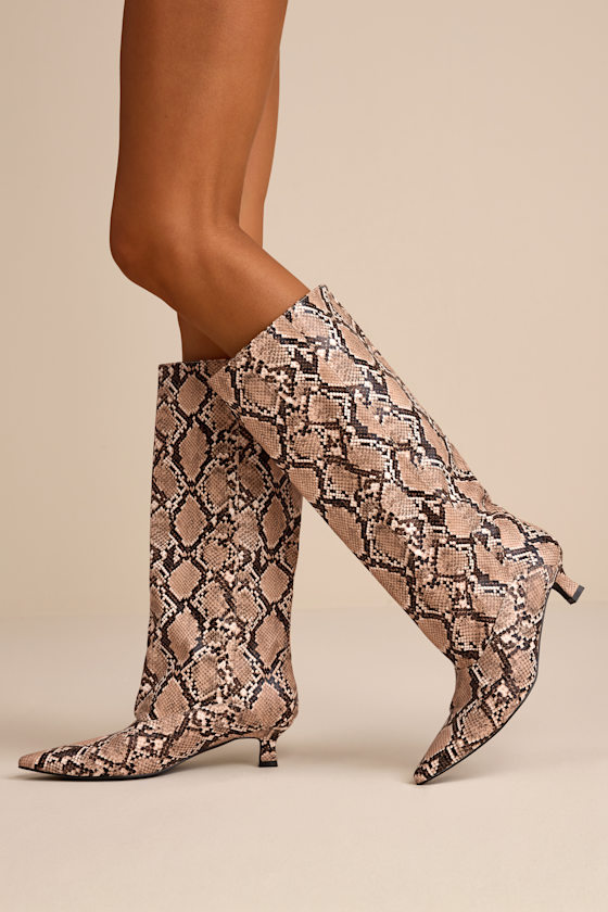 Image of Alexandria Snake Knee-High Kitten Heel Boots