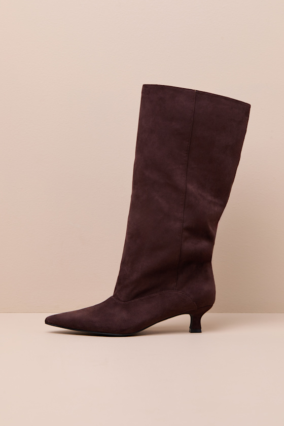 Alexandria Chocolate Suede Knee-High Kitten Heel Boots