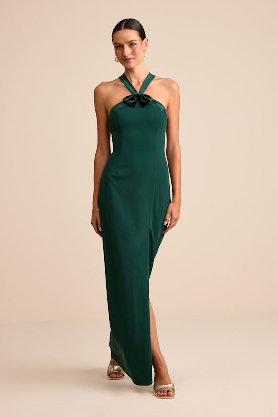 Bisian Green Velvet Bow Backless Apron Maxi Dress 2