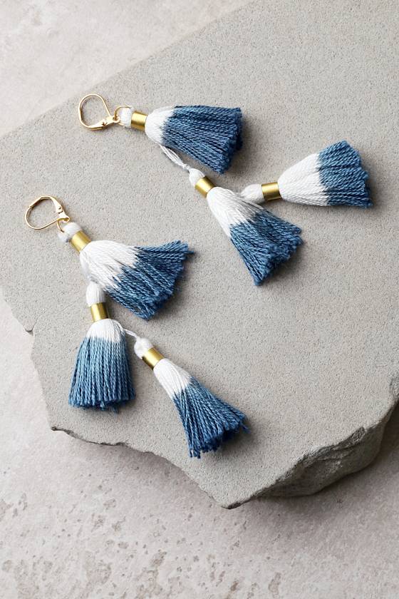 Shashi Ombre Blue and White Earrings Tassel Earrings