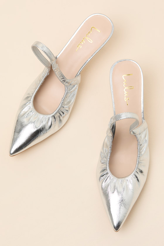 Corbett Silver Ruched Slingback Pointed-Toe Pumps 1