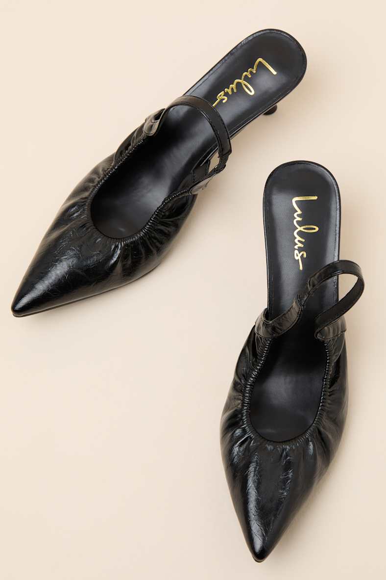 Corbett Black Ruched Slingback Pointed-Toe Pumps