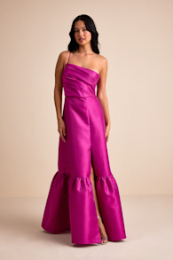 Letha Magenta Taffeta One-Shoulder Maxi Dress 1