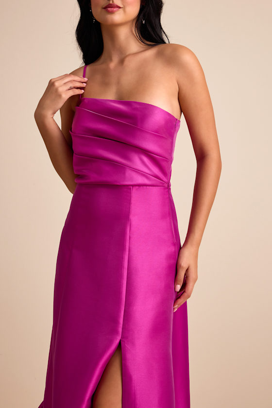Letha Magenta Taffeta One-Shoulder Maxi Dress 2