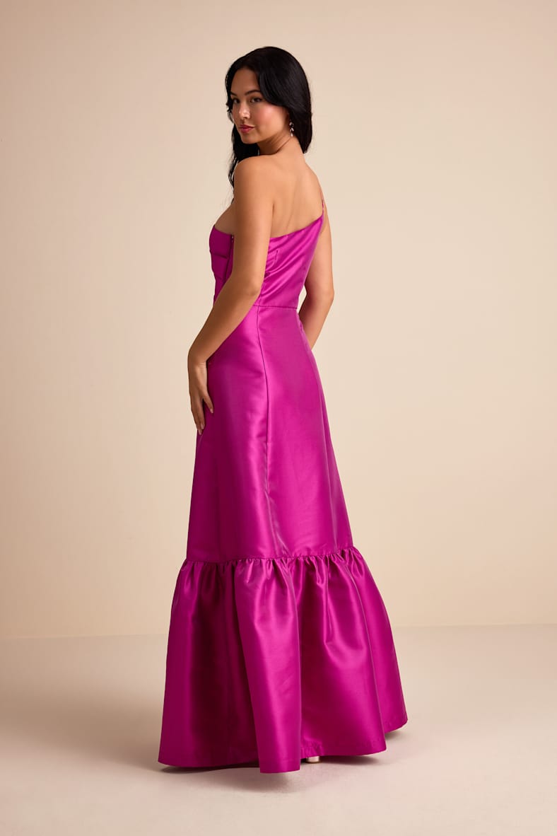 Letha Magenta Taffeta One-Shoulder Maxi Dress