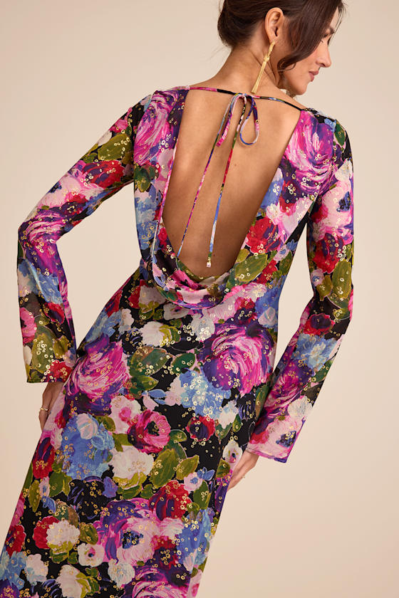 Merrit Black Multi Cowl Back Long Sleeve Maxi Dress 2