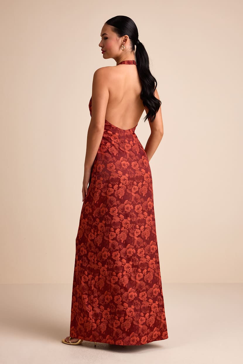 jacquard halter neckline floral lace up maxi dress Blossom' Cotton Mini Dress with Lace Trim in Blu – Santinni main image 0