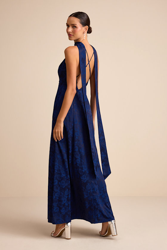 Navy Backless Dress - Surplice Maxi Dress - Sash Scarf Dress - Lulus