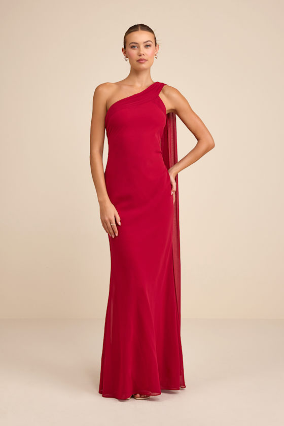 Carmenza Red One-Shoulder Sash Maxi Dress
