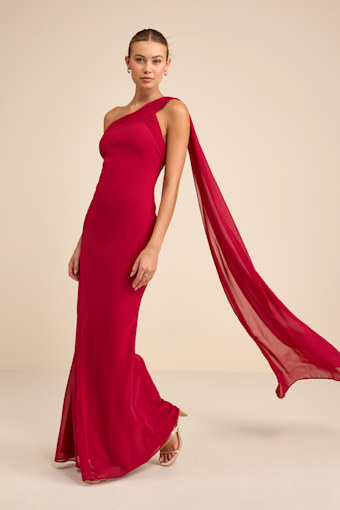 Carmenza Red One-Shoulder Sash Maxi Dress 4