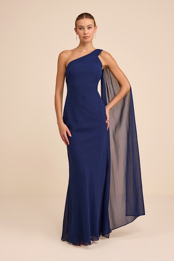 Carmenza Navy One-Shoulder Maxi Dress 1