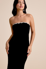 Leesa Black Velvet Rhinestone Mermaid Maxi Dress 1