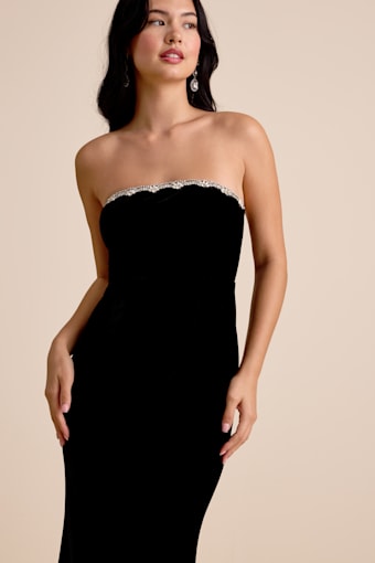 Leesa Black Velvet Rhinestone Mermaid Maxi Dress 1